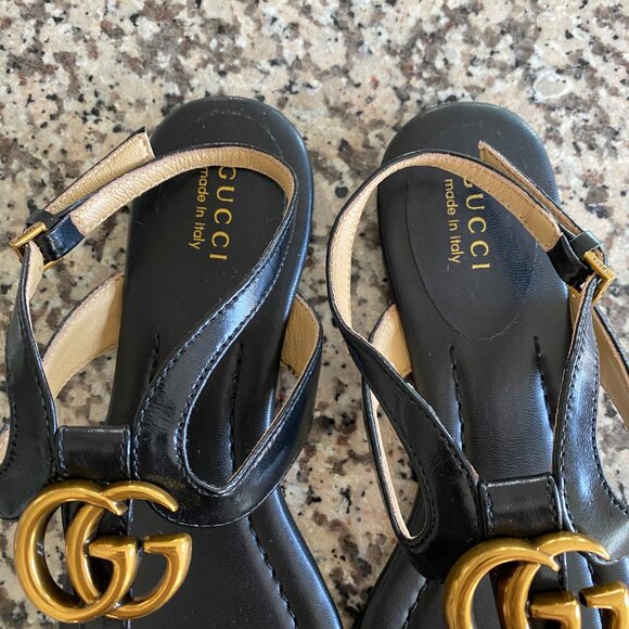 Gucci Double G Thong Leather Sandals in Black 37 - Picture 4 of 6